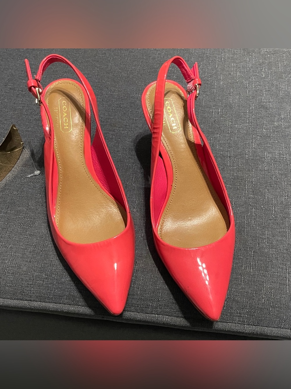 Coach pink/ Peach color Patent Leather Slingback Pointed-Toe 3” heel